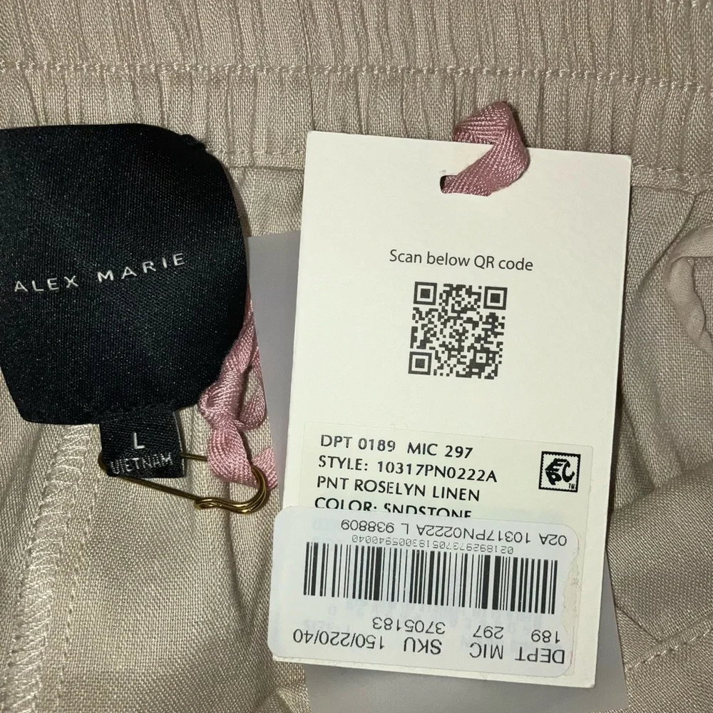 Alex Marie NEW linen pants Wide Leg Tie Front Pull On women's Size L Oat Beige - Picture 7 of 7